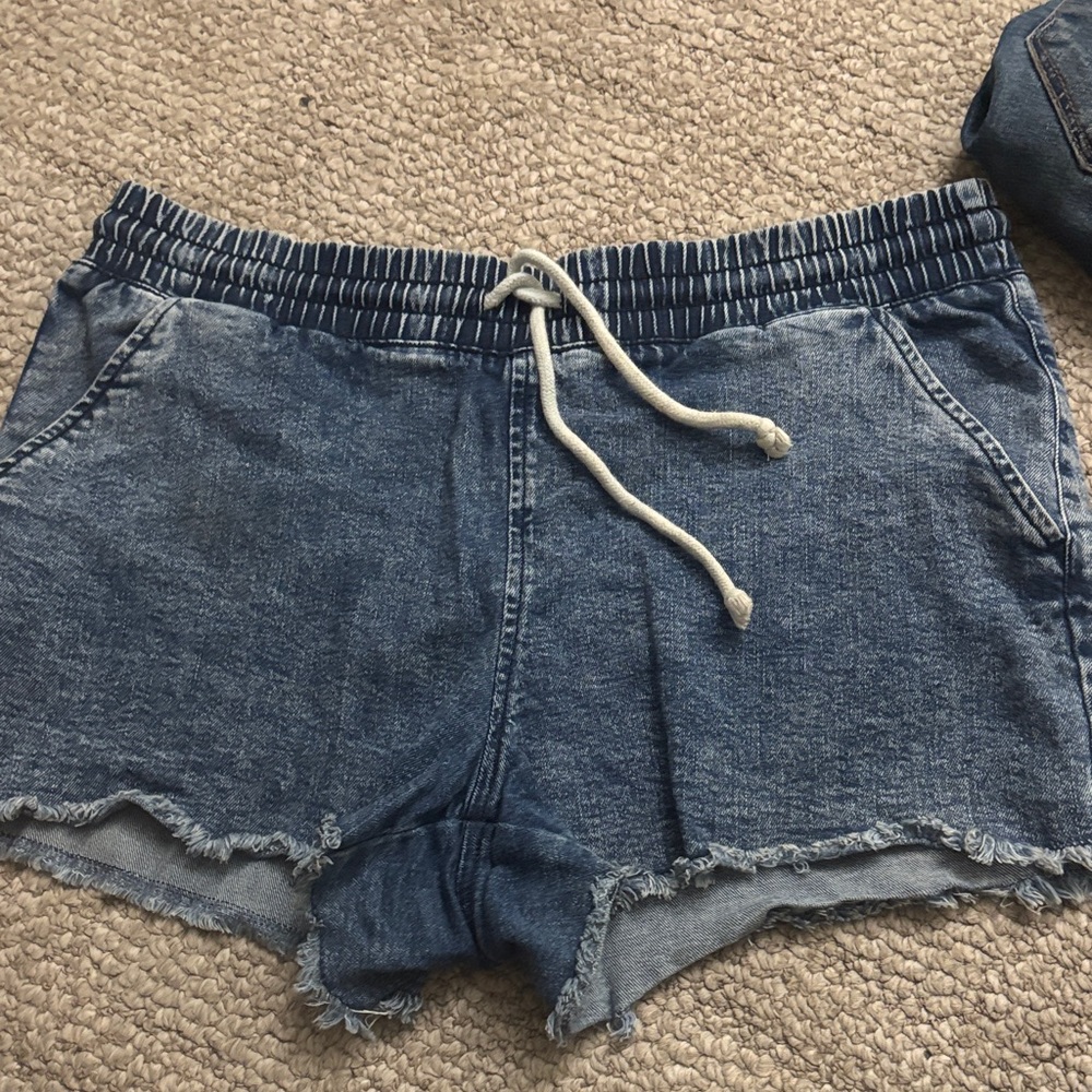 No Boundaries Blue Denim-Look Drawstring Shorts